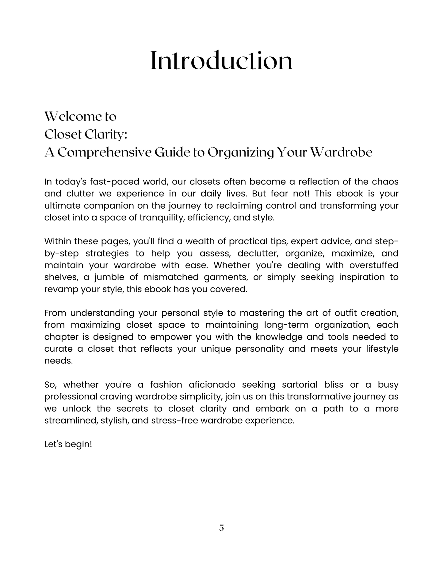 Introduction for 'Closet Clarity: A Comprehensive Guide.' Declutter, organize, and style effortlessly. Say hello to closet confidence! Download now.