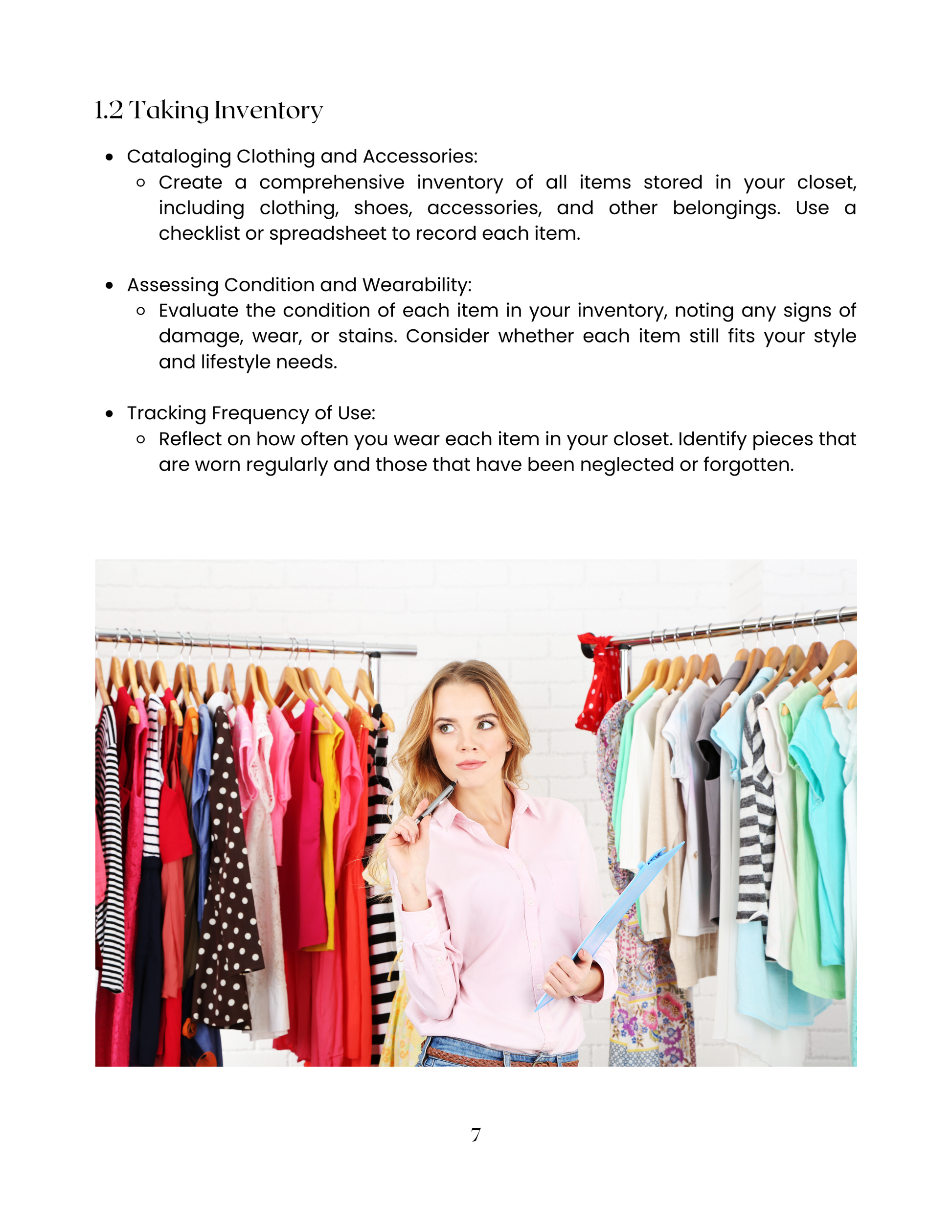 Chapter 1, Taking Inventory, 'Closet Clarity: A Comprehensive Guide.' Declutter, organize, and style effortlessly. Say hello to closet confidence! Download now.